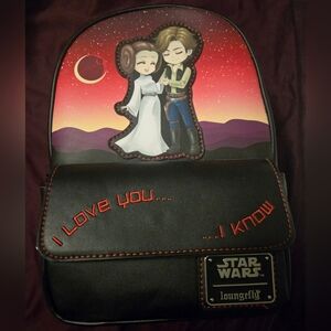 Star Wars Princess Leia And Han Solo Loungefly Backpack And Matching Cardholder
